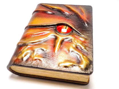 Vibrant Red Large Book Box for DnD Accessories with Dragon Eye All Hand Painted. Wedding Memory Box or DnD Dice Box