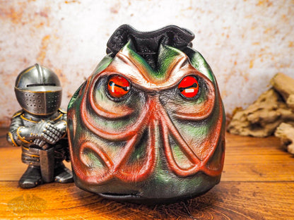 Red Cthulhu Leather Dice Bag with Beautiful Hand Painted Glass Eyes