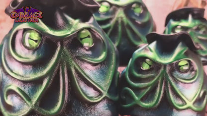 Green Cthulhu Leather Dice Bag with Beautiful Hand Painted Glass Eyes