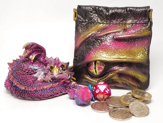 Pink and Gold Snap Dragon Cute Coin Purse with hand Painted Eye - Handmade Coin Purse EmBrace Leather