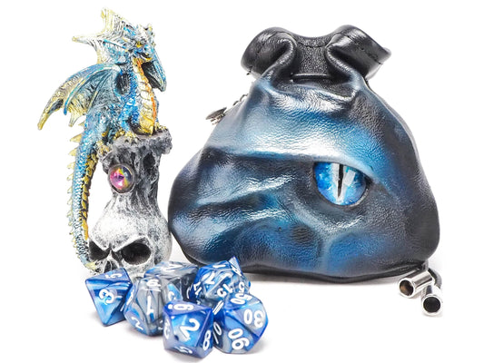 Dragon Eye Dice Holder - Unique Handcrafted Leather Bag for 40 Dice - Great for RPG Game Night EmBrace Leather