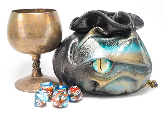Dragons Eye Leather Dice Bag of Holding - Safely Store and Transport Your DnD Dice Set with this Beautifully Designed Bag Holds 150 Dice