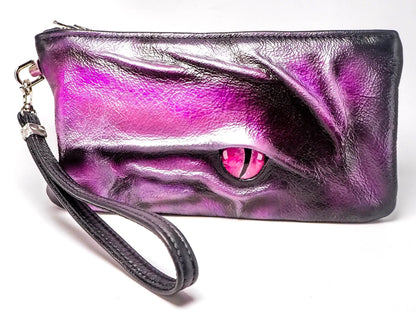 Pink Wristlet Clutch Bag or Leather Makeup Bag for Alternative Wedding EmBrace Leather