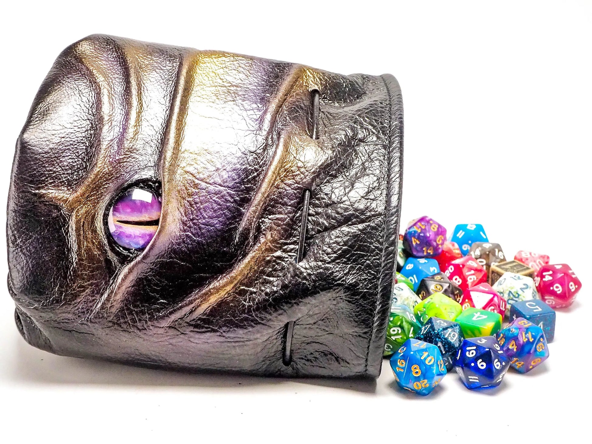 Dragon's Hoard Leather Dice Bag - Features Ornate Dragon Pattern & Holds up to 190 Dice - Attention-Grabbing DND Dice Bag EmBrace Leather