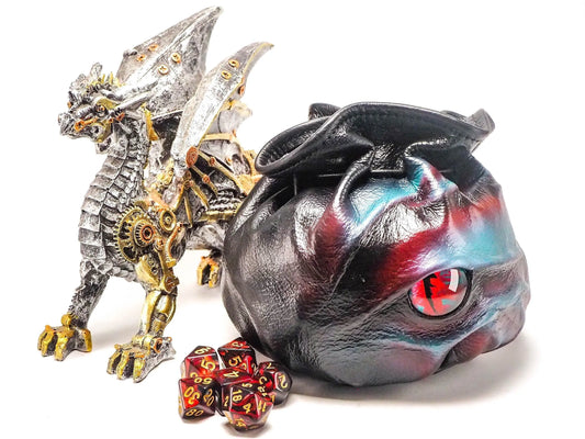 Stylish and Functional Dragon Dice Bag for DnD Enthusiasts - Holds up to 250 Dice with Easy Access and Secure Closure. EmBrace Leather