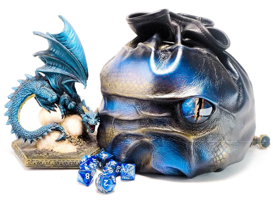Majestic Dragon Bag of Holding - Hand Painted Leather Dice Bag with Room for All Your Treasures - Up to 500 Mixed Dice EmBrace Leather