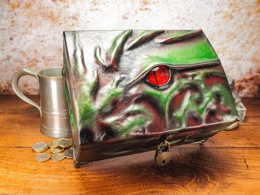 Large Green Leather Dragon Treasure Chest /Dice Chest for Role Playing Game or Dice Accessories EmBrace Leather