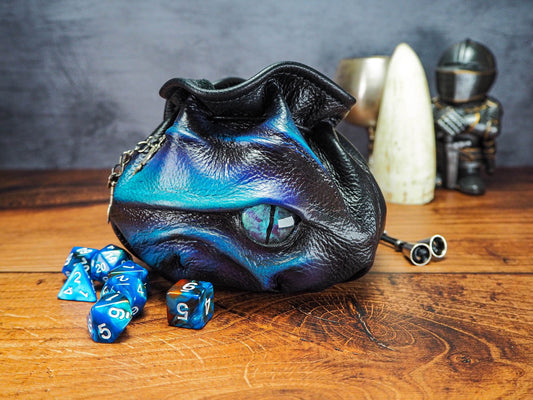 Aqua Dragons Eye Bag of Holding - Leather Dice Bags for Your DnD Dice Set  - 120 to 150 Dice EmBrace Leather