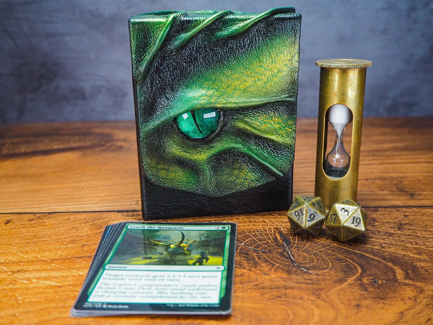 Green Leather and Wooden Deck Box for your MTG or Pokemon Collection - Three Sizes for Double Sleeved Commander Decks