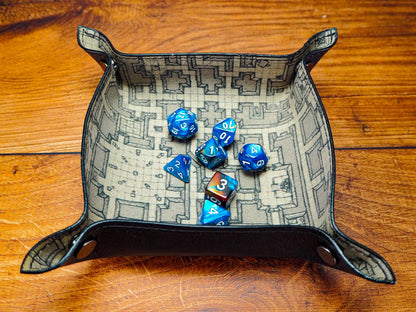 Canvas Map and Leather Dice Tray - Leather Valet Tray and Catch All Tray. Fantastic Role Playing Game EmBrace Leather