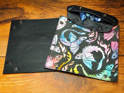 Rainbow Dragon Canvas and Leather Dice Tray - Leather Valet Tray and Catch All Tray. Fantastic DnD Gifts for Dice Games EmBrace Leather