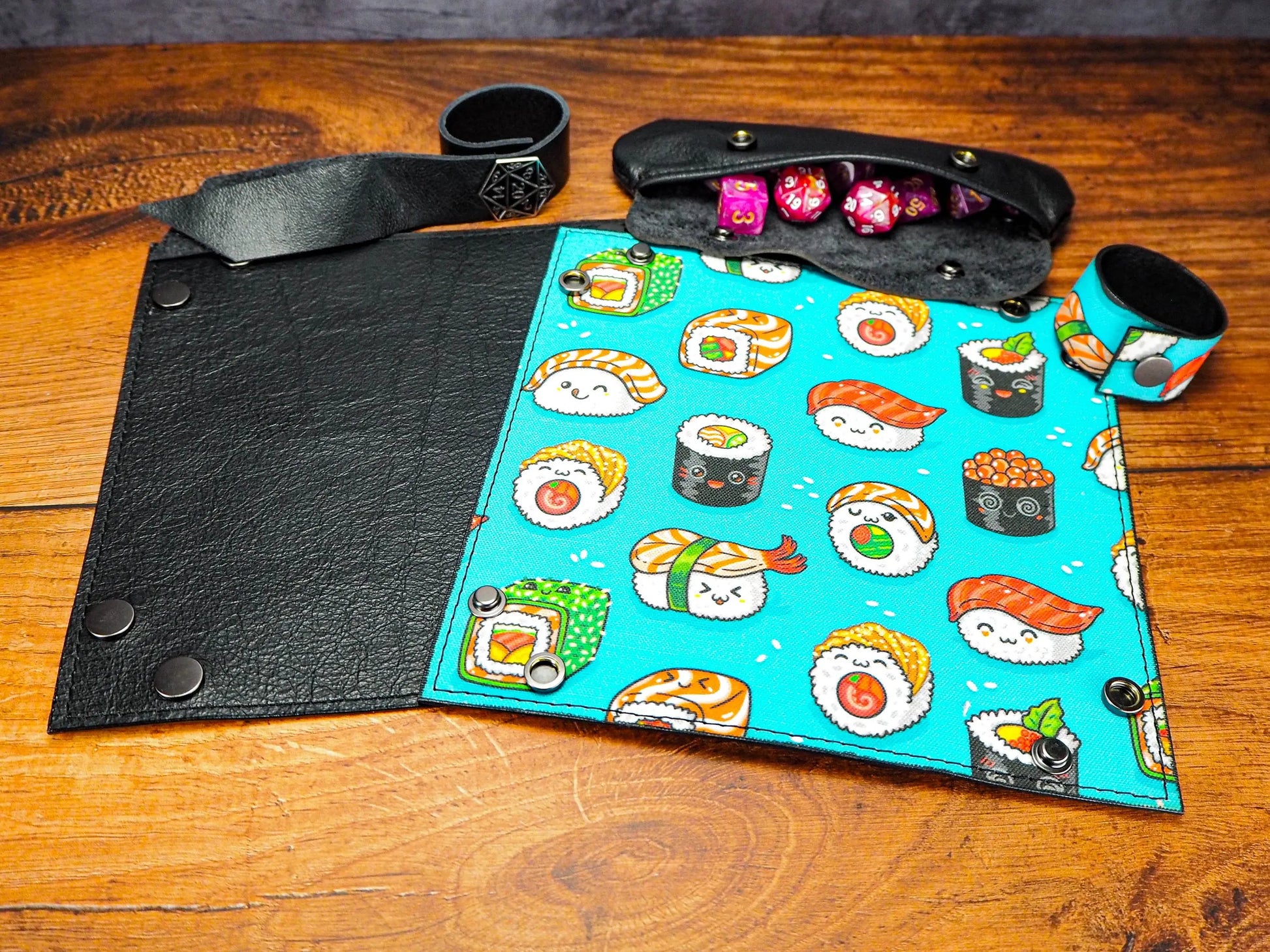 Canvas Cute Sushi and Leather Dice Tray - Leather Valet Tray and Catch All Tray. Fantastic  Role Playing Games EmBrace Leather