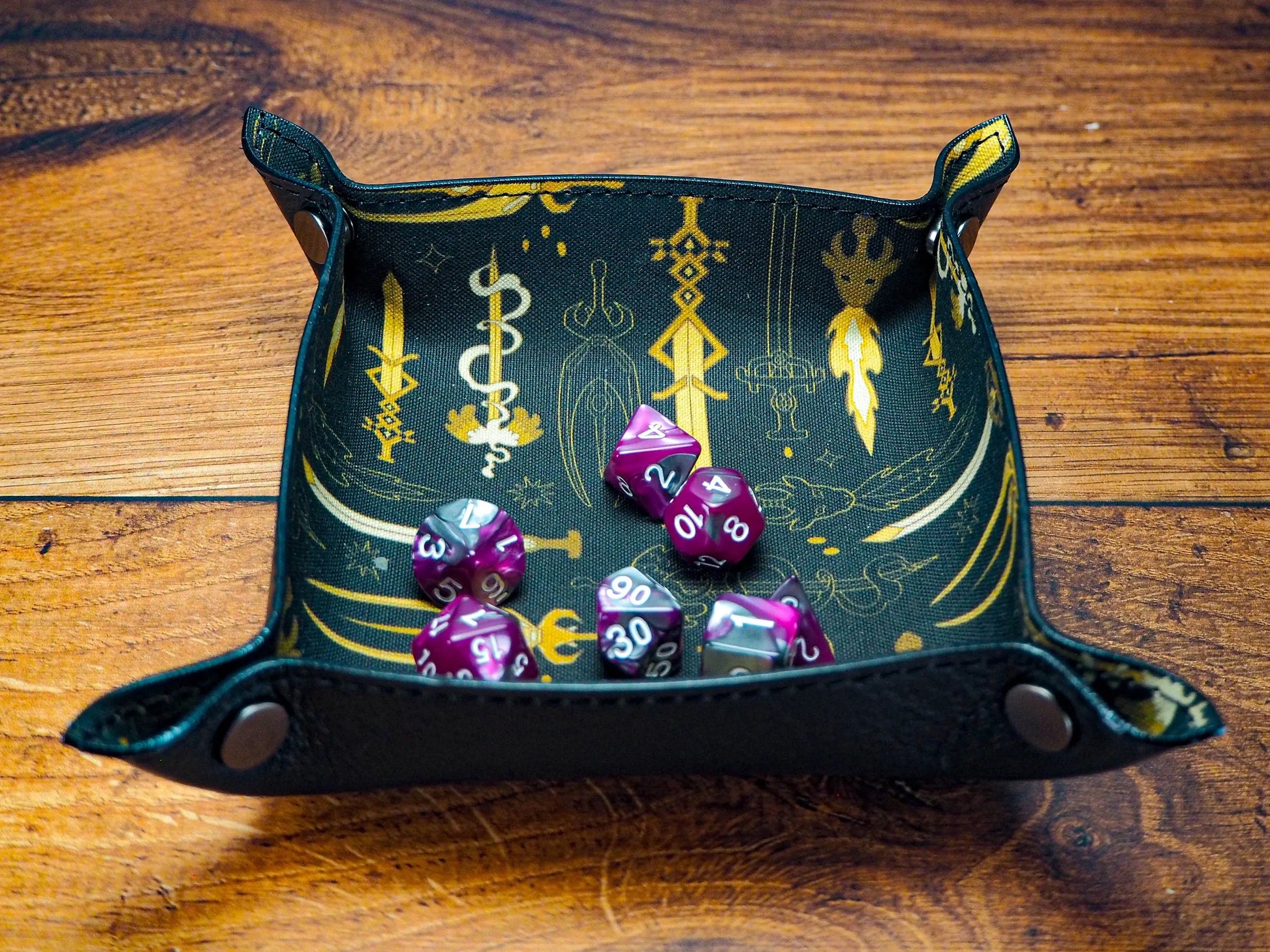 Swords Canvas and Leather Dice Tray - Leather Valet Tray and Catch All Tray. Fantastic DnD Gifts for Dice Games EmBrace Leather