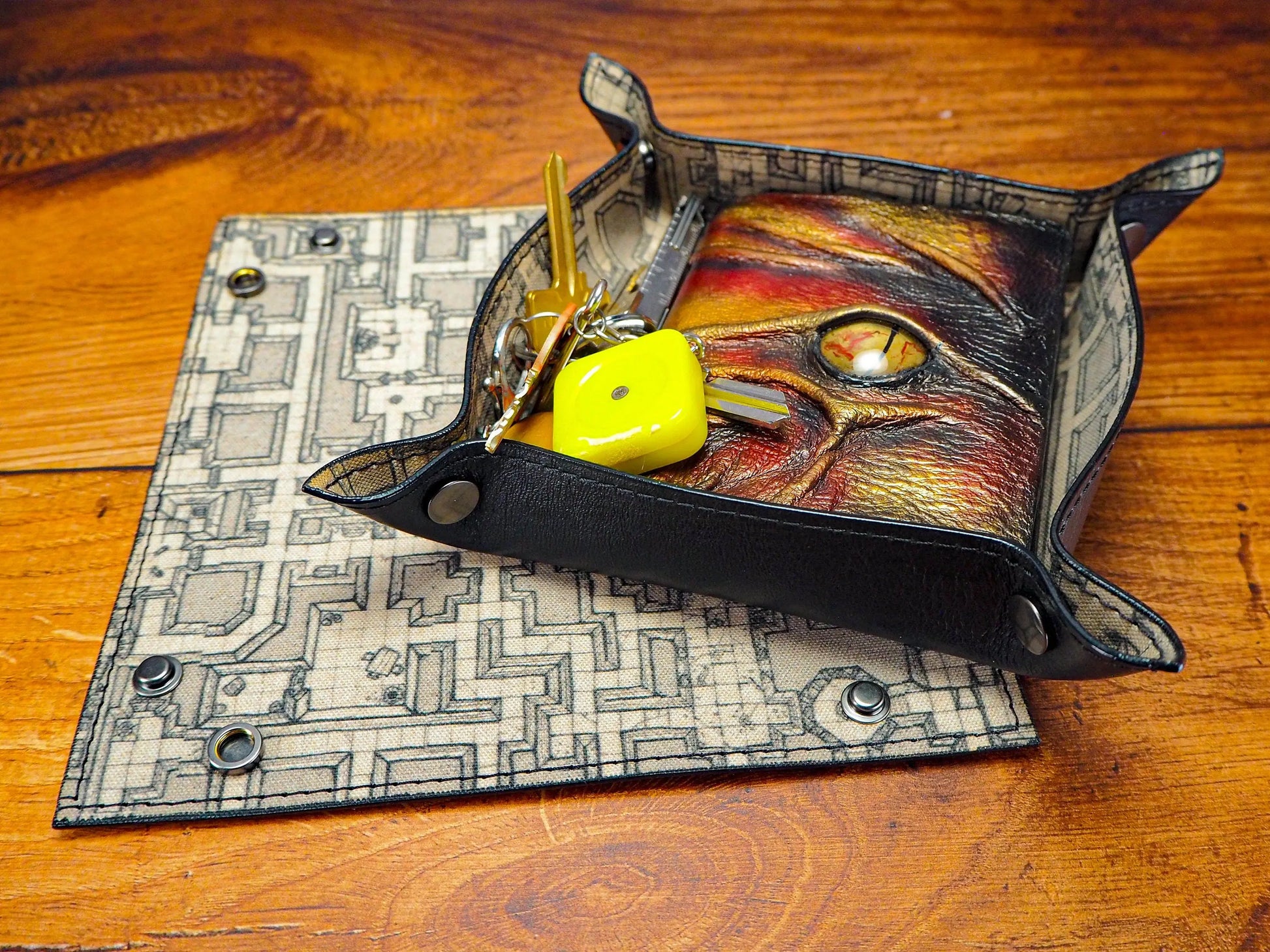 Canvas Map Dice and Leather Dice Tray - Collapsible Leather Dice Tray a fantastic DnD Gift for Dice Games EmBrace Leather