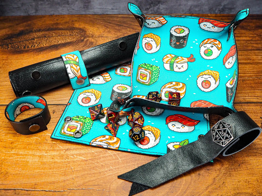 Canvas Cute Sushi Dice and Leather Dice Tray - Collapsible Leather Dice Tray a fantastic DnD Gift for Dice Games EmBrace Leather