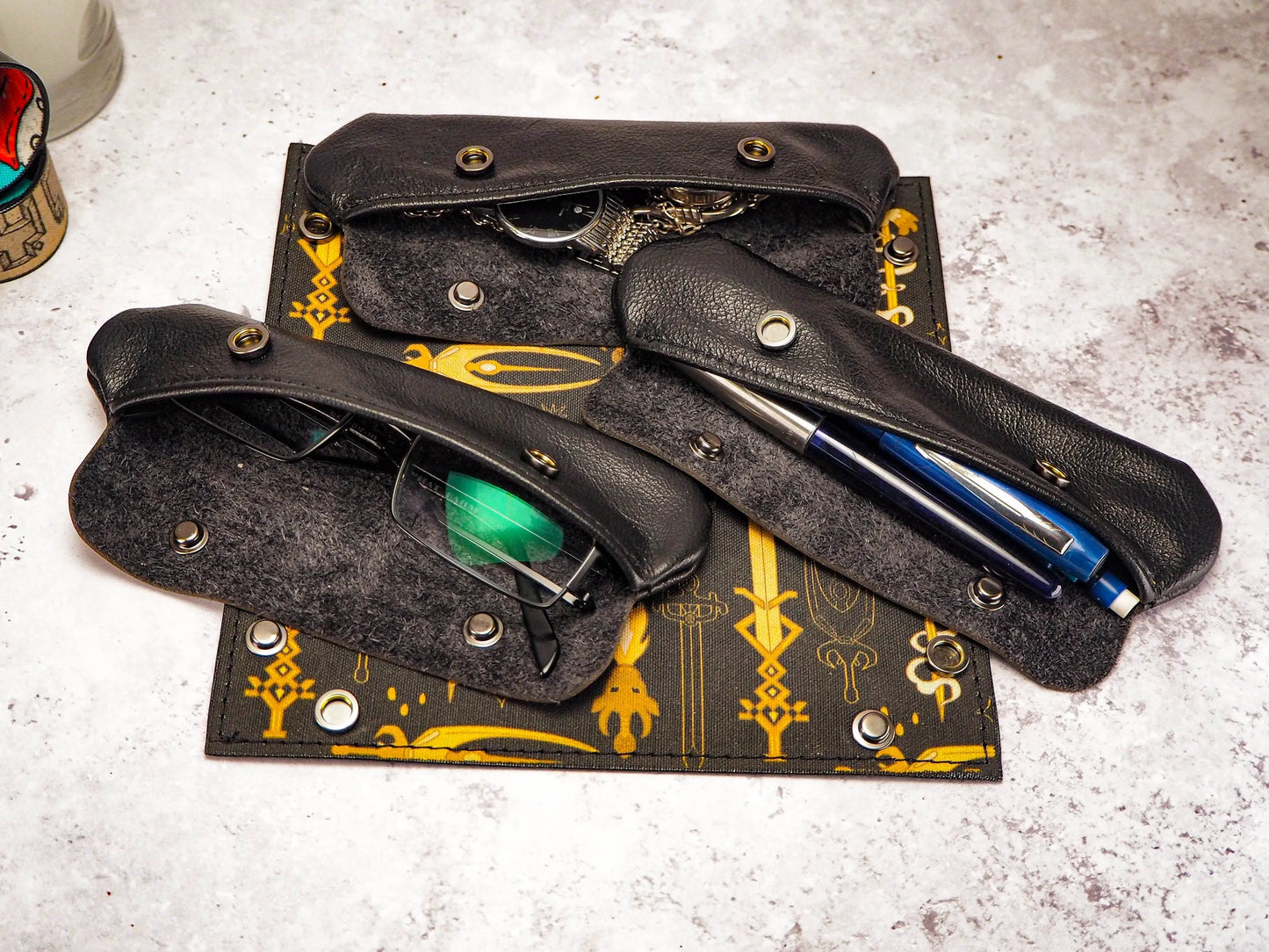 Swords Canvas and Leather Dice Tray - Leather Valet Tray and Catch All Tray. Fantastic DnD Gifts for Dice Games EmBrace Leather