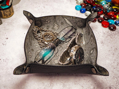 Canvas and Leather Battle DnD Dice Tray or Catchall Tray, Dice Accessories for Role Playing Games EmBrace Leather