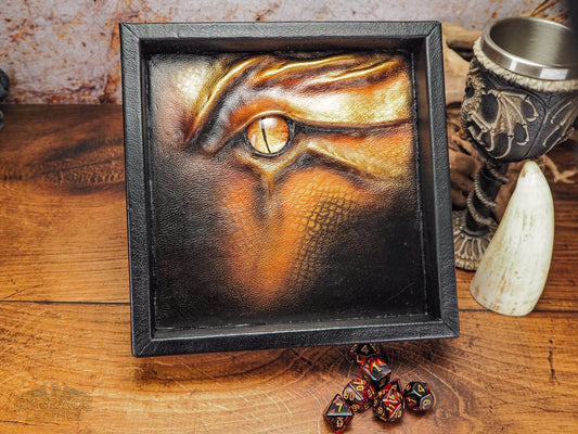Gold and Bronze Leather Dice Tray - Dragon Tray - Dungeons and Dragons - Dice Roll - Gamer Dice Tray - Leather Tray