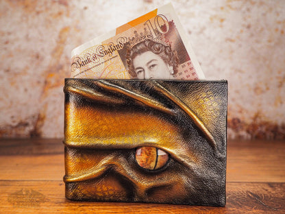 Gold Mens Leather Wallet in Dragon Scale - Hand Made Wallets