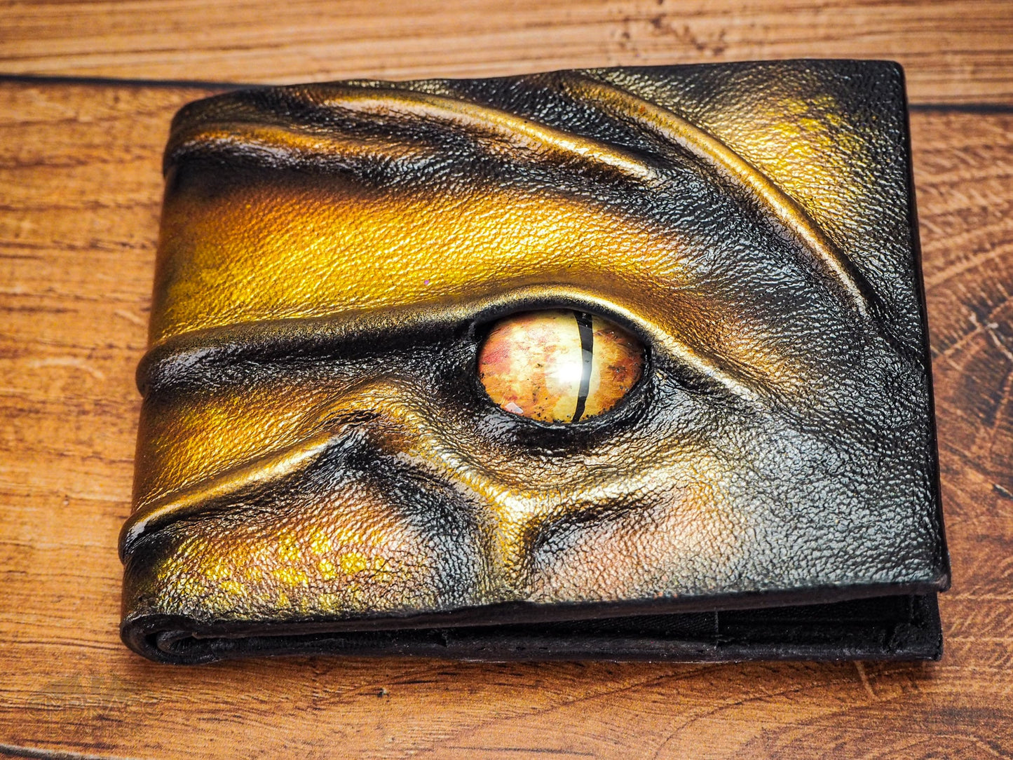 Gold Mens Leather Wallet in Dragon Scale - Hand Made Wallets