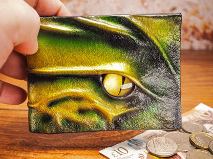 Green Mens Leather Wallet in Dragon Scale - Hand Made Wallets