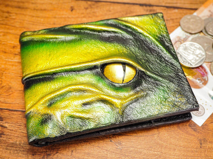 Green Mens Leather Wallet in Dragon Scale - Hand Made Wallets