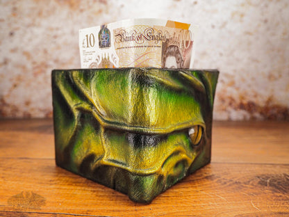 Green Mens Leather Wallet in Dragon Scale - Hand Made Wallets