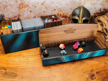 Triple Card Box for Table Top Games with a Blue Dragon Eye. Commander MTG Card Box - Yugioh Deck Box
