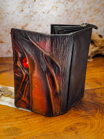 Large Leather Purse in Red for Women with Hand Painted Dragon Eye - Ladies Purse Wallet