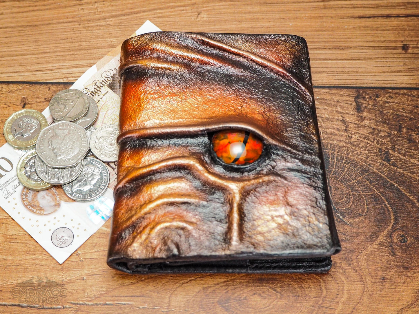 Fire Dragon Wallet - Real Leather Gents Wallet with Beautiful Hand Painted Dragon Eye