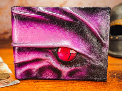 Stunning Dragon Eye Leather Wallet - Small Leather Wallet win Pink Dragons Eye