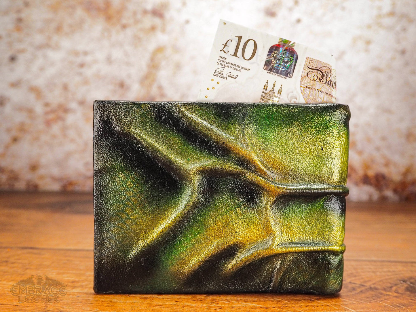 Green Mens Leather Wallet in Dragon Scale - Hand Made Wallets