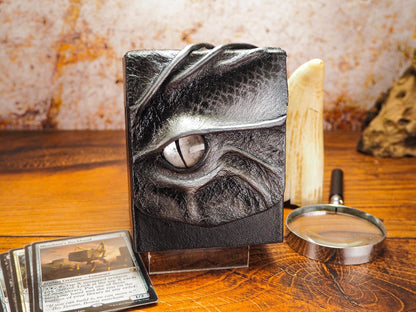 Small Commander Card Box for Table Top Games with Silver Dragon Eye. MTG Card Box - Yugioh Deck Box