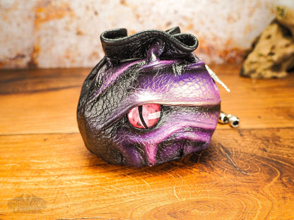 Purple Dragons Eye Small Dice Bag With hand Painted Eye - Up to 75 Mixed Dice