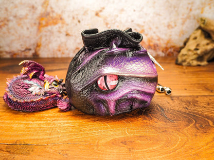 Purple Dragons Eye Small Dice Bag With hand Painted Eye - Up to 75 Mixed Dice