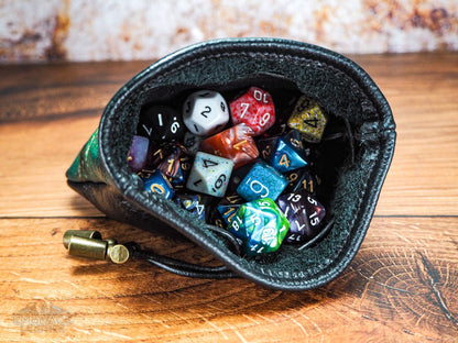 Premium Quality Leather Dice Bag with Dragon Eye - LARP Bag - Holds Up to 45 mixed dice - Ideal for Tabletop and RPG Games