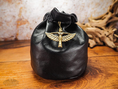 Dungeons and Dragons Dice Bag of Holding - Leather Dice Bags with Bronze Egyptian Goddess Charm