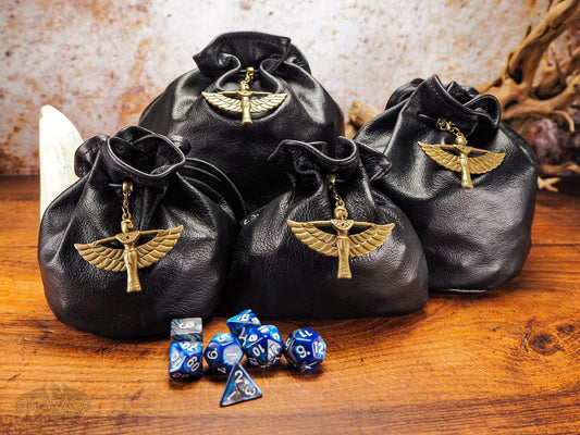 Dungeons and Dragons Dice Bag of Holding - Leather Dice Bags with Bronze Egyptian Goddess Charm