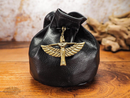 Dungeons and Dragons Dice Bag of Holding - Leather Dice Bags with Bronze Egyptian Goddess Charm