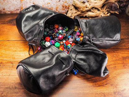 Beautiful Black Leather Dice Bag with Bronze Druid Sword - Dungeons and Dragons Dice Bag of Holding